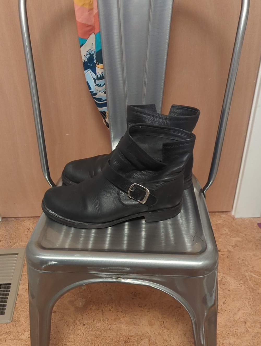 Frye Black Leather Ankle Boot with Buckle Detail
